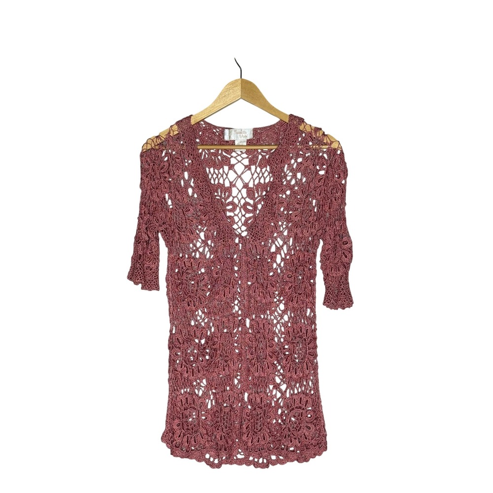 Krochetta by Papillon Mauve Crochet Open Knit Cardigan Top XL